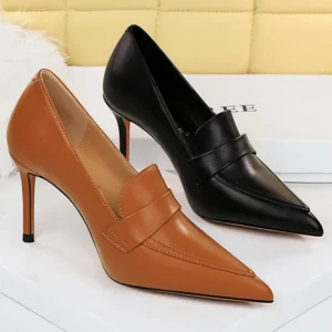 BIGTREE Shoes Women 8 cm Heels Retro Women Pumps Leather Shoes Stilettos Pointed Toe occupation Ladies Heels Office shoes Female