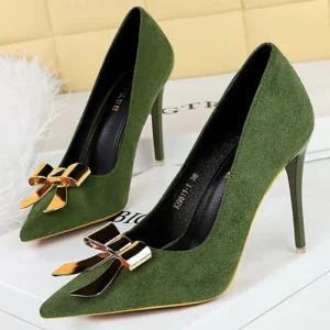 BIGTREE Shoes 10.5 cm metal bowknot design Women Pumps suede High Heels Sexy party shoes Large size 43 Ladies Heels Female shoes