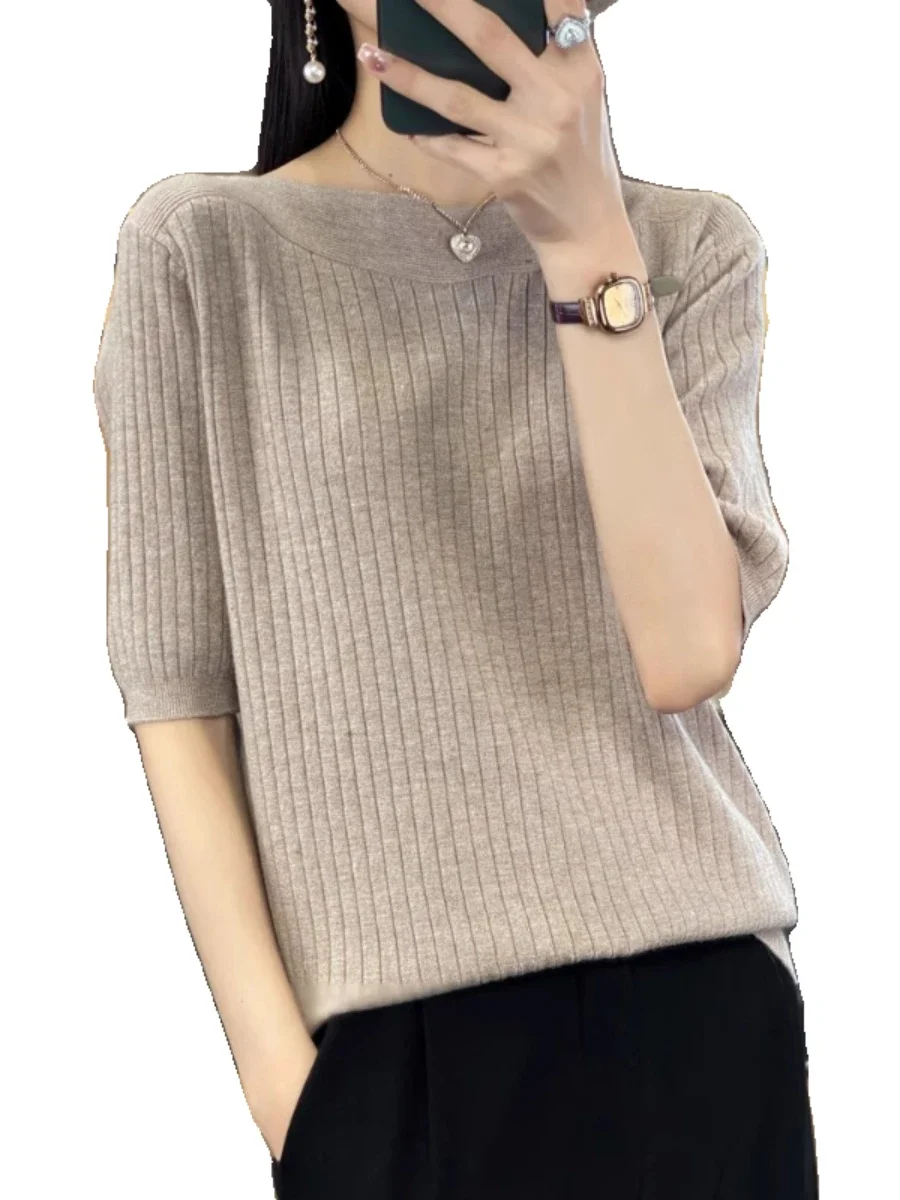 Women Sweater Spring Autumn Warm Bottiming Shirts Korean Fashion Slash Neck Half Sleeve Pullovers Slim Fit Casual Warm Knitwears - Image 5