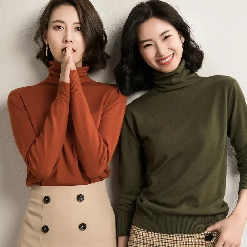Women Sweater Autumn Winter Warm Turtleneck Bottiming Shirts Korean Fashion Long Sleeve Pullovers Slim Fit Casual Knitwears